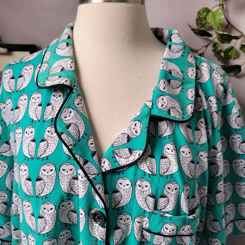 Bedhead‎ Cotton Knit Pajama Lounge Top Owl Print 3X